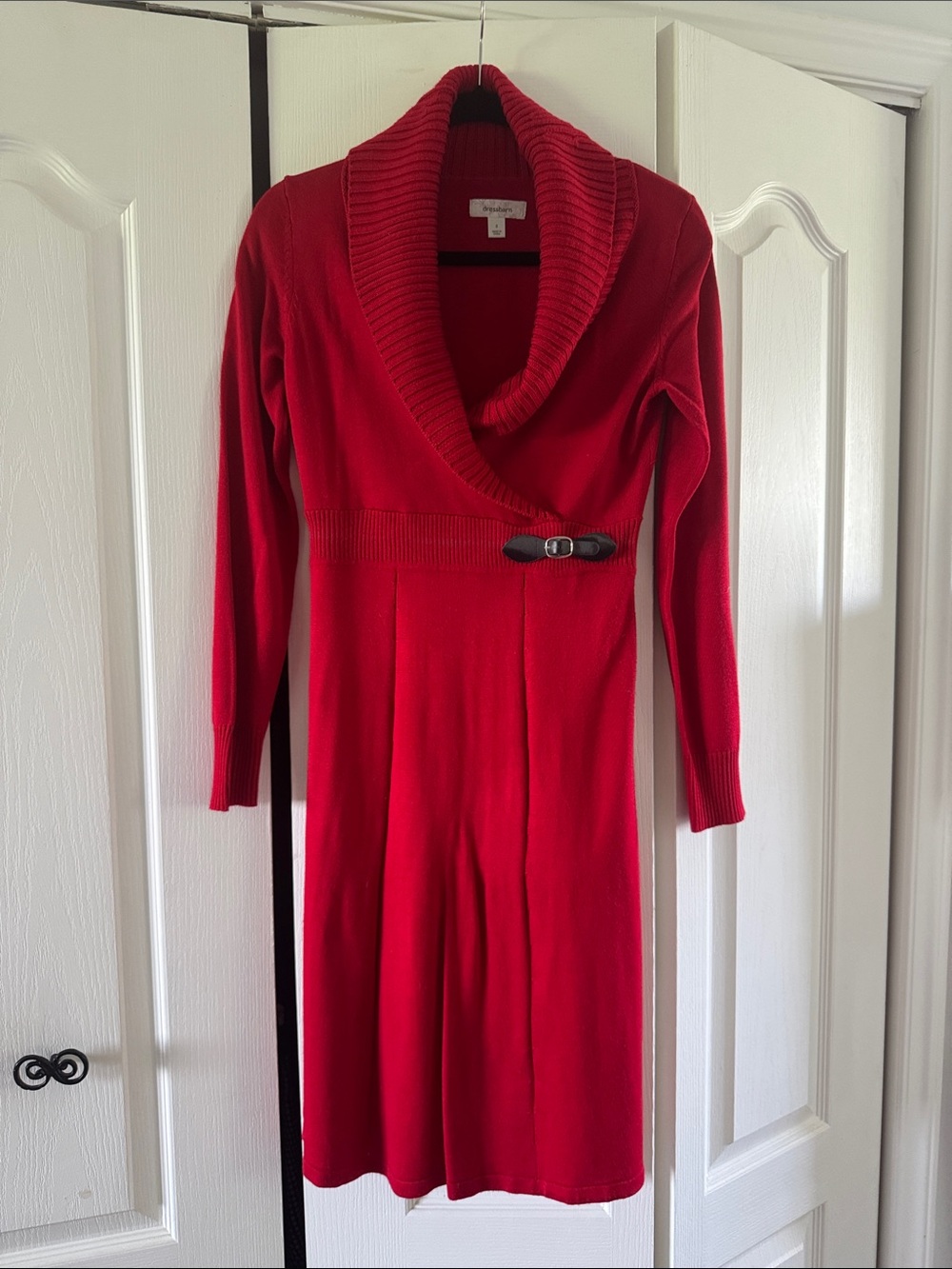 dressbarn Red Knit Sweater Dress with Shawl Neck
